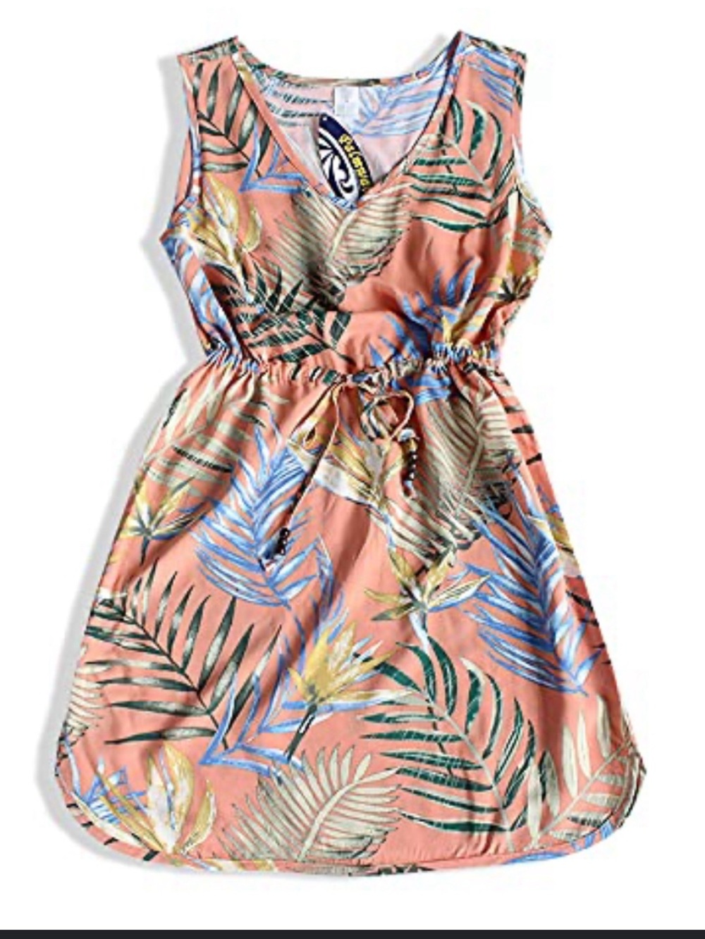 Tropical Coral Sleeveless Drawstring Dress